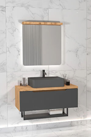 MELODY 90 CM ANTRASİT LAVABOLU BANYO DOLABI  BEYZADE / ANTRASİT - SAĞ VE SOL BOY DOLAP HARİÇ