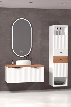 BELISSIMO 100 CM BEYAZ LAVABOLU BANYO DOLABI  BEYAZ /  KAYIN - BOY DOLAP DAHİL