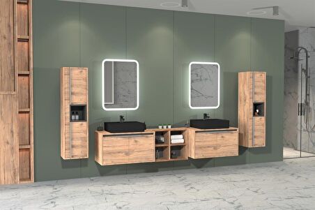 CAMARO 225 CM SİYAH LAVABOLU BANYO DOLABI - BOY DOLAP HARİÇ
