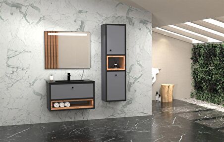 ESPERO 80 CM SİYAHLAVABOLU BANYO DOLABI - BOY DOLAP DAHİL