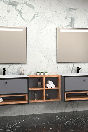 ESPERO 225 CM BEYAZ LAVABOLU BANYO DOLABI - BOY DOLAP DAHİL