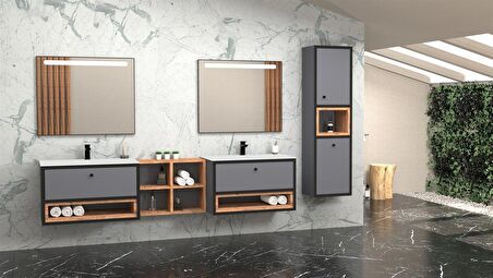 ESPERO 225 CM BEYAZ LAVABOLU BANYO DOLABI - BOY DOLAP DAHİL