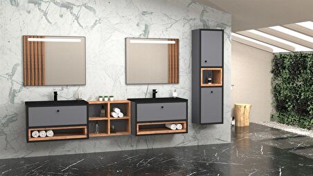 ESPERO 225 CM SİYAHLAVABOLU BANYO DOLABI - BOY DOLAP DAHİL