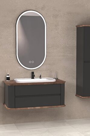 PIER 100 CM BEYAZ LAVABOLU BANYO DOLABI ANTRASİT / KAYIN 