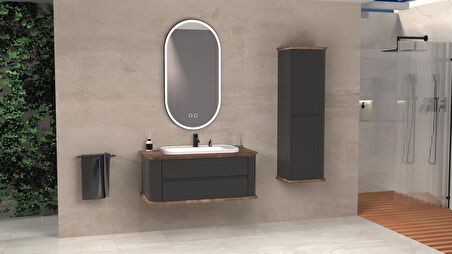 PIER 100 CM BEYAZ LAVABOLU BANYO DOLABI ANTRASİT / KAYIN 