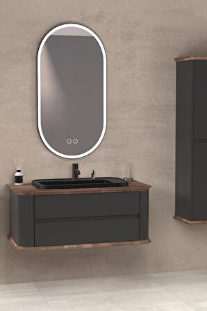 PIER 100 CM SİYAH LAVABOLU BANYO DOLABI ANTRASİT / KAYIN 