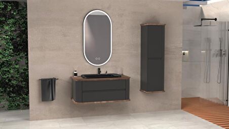 PIER 100 CM SİYAH LAVABOLU BANYO DOLABI ANTRASİT / KAYIN 