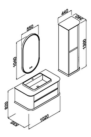 PIER 100 CM SİYAH LAVABOLU BANYO DOLABI ANTRASİT / KAYIN - BOY DOLAP DAHİL