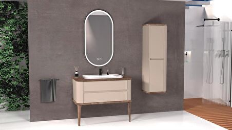 PIER 100 CM BEYAZ LAVABOLU BANYO DOLABI VİZON / KAYIN 