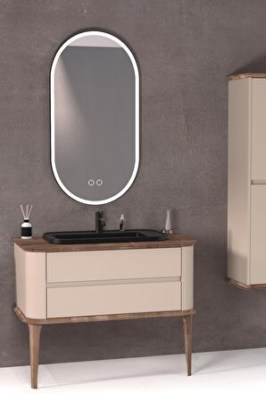 PIER 100 CM SİYAH LAVABOLU BANYO DOLABI VİZON / KAYIN 