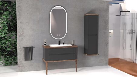 PIER 100 CM BEYAZ LAVABOLU BANYO DOLABI ANTRASİT / KAYIN 