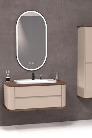 PIER 100 CM BEYAZ LAVABOLU BANYO DOLABI VİZON / KAYIN 