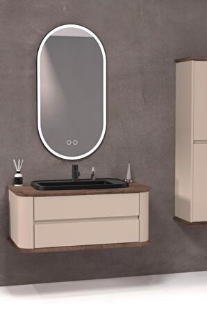 PIER 100 CM SİYAH LAVABOLU BANYO DOLABI  VİZON / KAYIN 