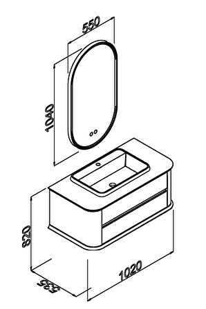 PIER 100 CM SİYAH LAVABOLU BANYO DOLABI  VİZON / KAYIN 