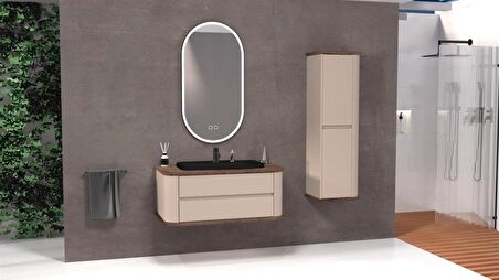 PIER 100 CM SİYAH LAVABOLU BANYO DOLABI VİZON / KAYIN - BOY DOLAP DAHİL