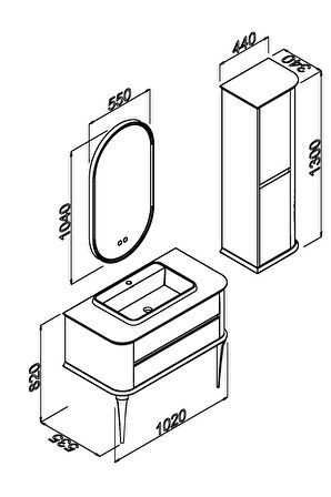 PIER 100 CM SİYAH LAVABOLU BANYO DOLABI VİZON / KAYIN - BOY DOLAP DAHİL