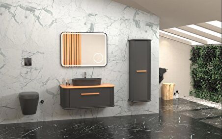 CASSE 100 CM ANTRASİT LAVABOLU BANYO DOLABI ANTRASİT / KAYIN