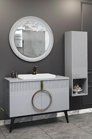 VALİSSO 105 CM BEYAZ LAVABOLU BANYO DOLABI GRİ - BOY DOLAP HARİÇ