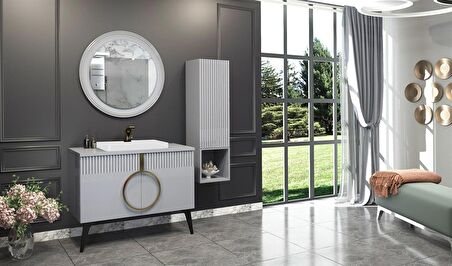 VALİSSO 105 CM BEYAZ LAVABOLU BANYO DOLABI GRİ - BOY DOLAP HARİÇ