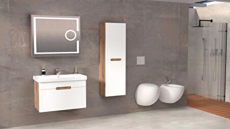 OLIMPIA 80 CM BANYO DOLABI  LED MERCEK AYNALI DORADO / BEYAZ - BOY DOLAP DAHİL