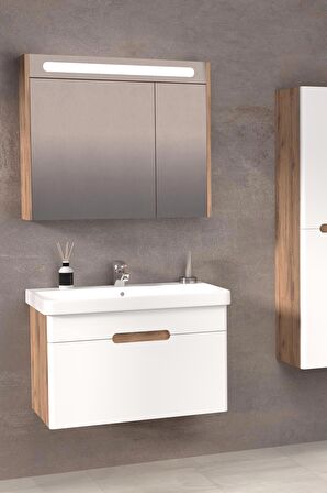 OLIMPIA 80 CM BANYO DOLABI  DORADO / BEYAZ  -  BOY DOLAP DAHİL