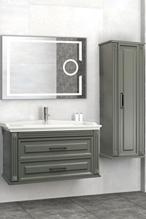 MOSKOVA 100 CM BANYO DOLABI LED MERCEK AYNALI ANTRASİT - BOY DOLAP DAHİL