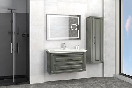 MOSKOVA 100 CM BANYO DOLABI LED MERCEK AYNALI ANTRASİT - BOY DOLAP DAHİL