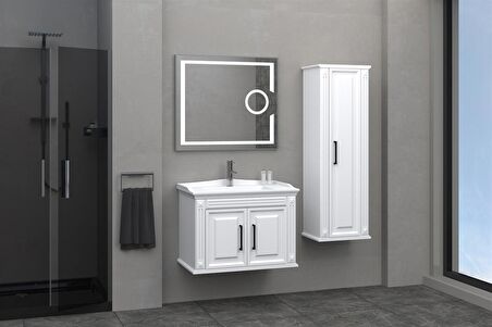 MİLANO 80 CM BANYO DOLABI LED MERCEK AYNALI BEYAZ  - BOY DOLAP DAHİL