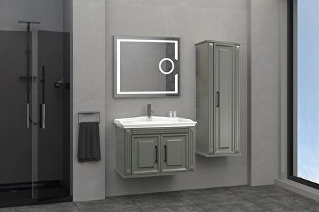 MİLANO 80 CM BANYO DOLABI LED MERCEK AYNALI ANTRASİT - BOY DOLAP HARİÇ