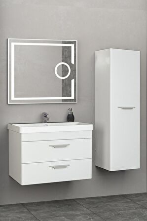 MARİA 80 CM BANYO DOLABI LED MERCEK AYNALI BEYAZ - BOY DOLAP DAHİL