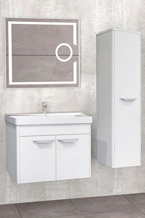 MAUNA 80 CM BANYO DOLABI LED MERCEK AYNALI BEYAZ - BOY DOLAP HARİÇ