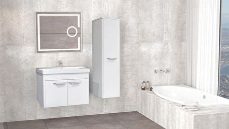 MAUNA 80 CM BANYO DOLABI LED MERCEK AYNALI BEYAZ - BOY DOLAP HARİÇ