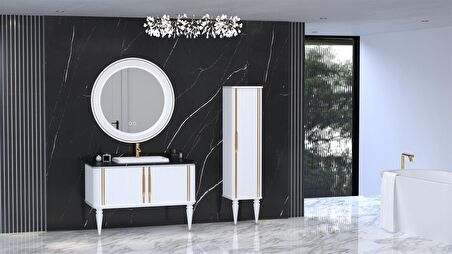 LAURA 120 CM BEYAZ LAVABOLU BANYO DOLABI  BEYAZ - BOY DOLAP DAHİL
