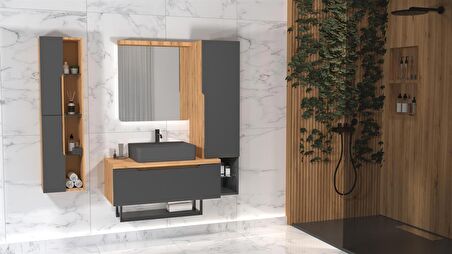 MELODY 90 CM ANTRASİT LAVABOLU BANYO DOLABI  BEYZADE / ANTRASİT - SAĞ BOY DOLAP DAHİL