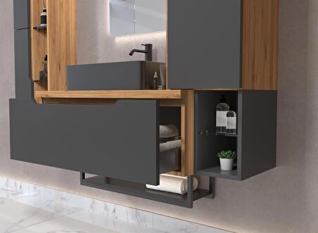 MELODY 90 CM ANTRASİT LAVABOLU BANYO DOLABI  BEYZADE / ANTRASİT - SAĞ BOY DOLAP DAHİL