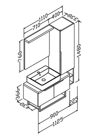 MELODY 90 CM ANTRASİT LAVABOLU BANYO DOLABI  BEYZADE / ANTRASİT - SAĞ BOY DOLAP DAHİL