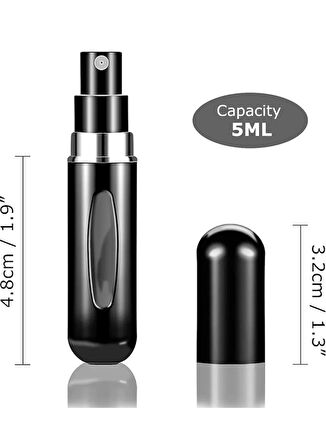 Siyah Cep Parfüm Şişesi Doldurulabilir Mini 5 ML