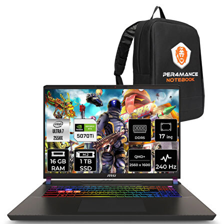 MSI Vector 17 HX AI Ultra 7 255HX 16GB 1TB SSD RTX5070Ti/12GB 140W 17" QHD+ 240Hz FDOS Gaming