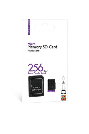256GB Class 10 Micro SD Hafıza Kartı + SD Adaptör – Yüksek Hızlı Veri Transferi