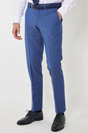Erkek Mavi Slim Fit Dar Kesim Mono Yaka Desenli Mavi Klasik Takım Elbise