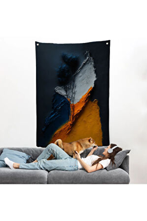 Turuncu Ve Mavi Tonlu Soyut Duvar Örtüsü-7913