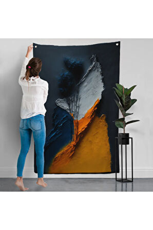 Turuncu Ve Mavi Tonlu Soyut Duvar Örtüsü-7913