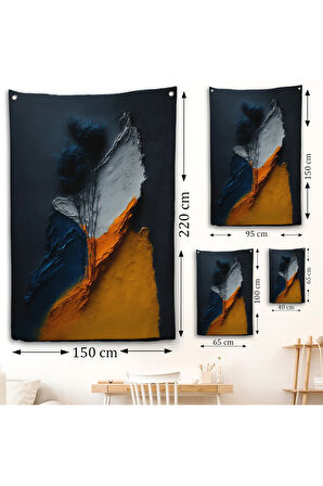 Turuncu Ve Mavi Tonlu Soyut Duvar Örtüsü-7913