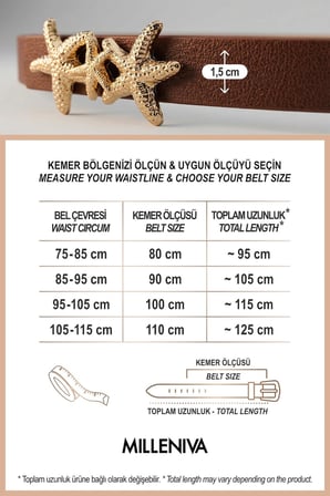 Deniz Yıldızı Gold Tokalı Kahverengi İnce Kadın Kemer 1.5 cm
