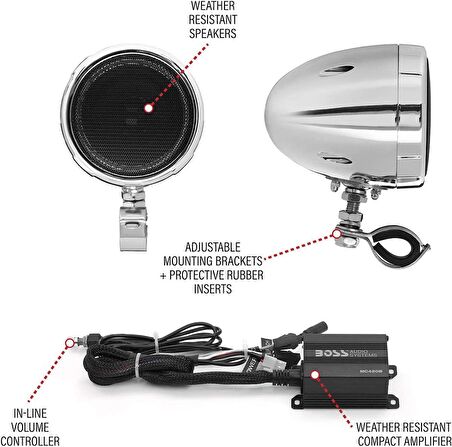 BOSS MC420B 600W Motosiklet Bluetooth Hoparlör Sistemi