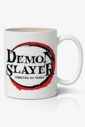 Demon Slayer İblis Keser Logolu Anime Temalı Beyaz Kupa Bardak Sevgiliye Arkadaşa Hediye