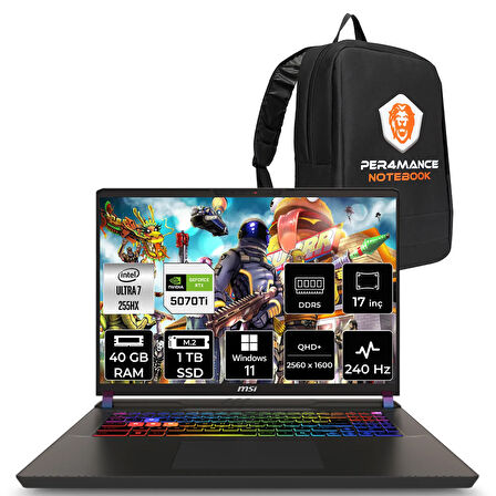 MSI Vector 17 HX AI Ultra 7 255HX 40GB 1TB SSD RTX5070Ti/12GB 140W 17" QHD+ 240Hz W11H Gaming