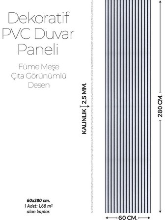 Brano Home 60X280 Lambiri Desen Duvar Kaplama Salon,Duvar,tv Ünitesi-Gri,Siyah