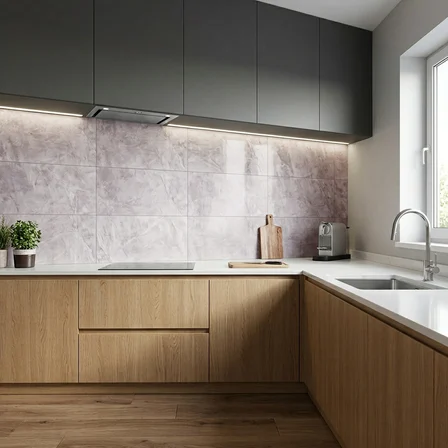 60X60 cm Kendinden Yapışkanlı Duvar,banyo,tezgah Arası Açık Gri Mermer-6 Adet