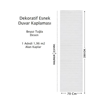 Brano Home Kendinden Yapışkanlı Duvar Kağıdı Beyaz Taş Desen 70x280 Cm Silinebilir Kabartmalı Esnek